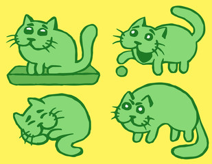 green cats emoticons set. vector illustration 