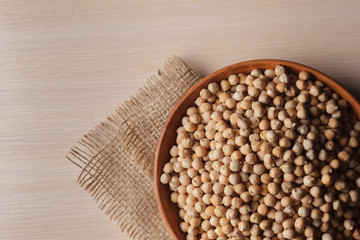 soy beans on wooden table