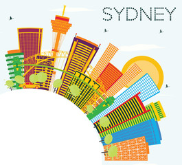 Sydney Skyline with Color Buildings, Blue Sky and Copy Space.