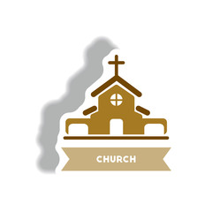 stylish icon in paper sticker style building church