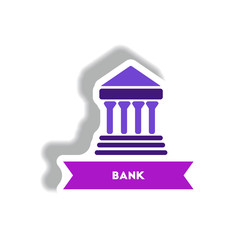 stylish icon in paper sticker style building bank