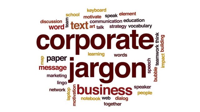 Corporate jargon animated word cloud, text design animation.