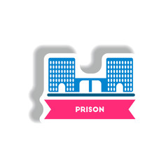 stylish icon in paper sticker style building prison