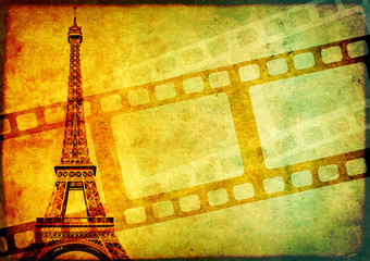 Naklejka premium Grunge background with retro filmstrips and paper texture