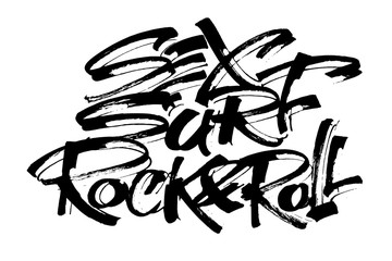 Sex Surf Rock-n-roll. Modern Calligraphy Hand Lettering for Serigraphy Print