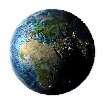 EMEA region on detailed planet Earth