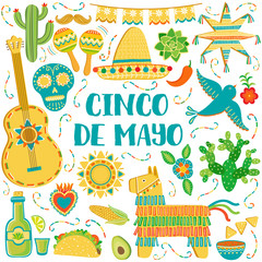 Obraz premium Vector Cinco de Mayo background. Mexican symbols greeting card