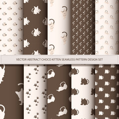 Vector abstract choco kitten seamless pattern design set
