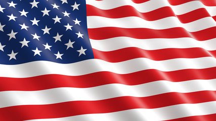 American flag waving in the wind. 3D illustration, close-up