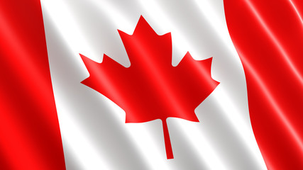 Canadian flag waving in the wind. 3D illustration, close-up