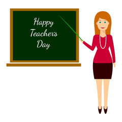 Happy Teacher's Day concept with woman. Isolated on white background. Template for greeting card.