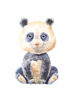 Vector watercolor panda isolated. Pretty cute pet. Zoo illustration.