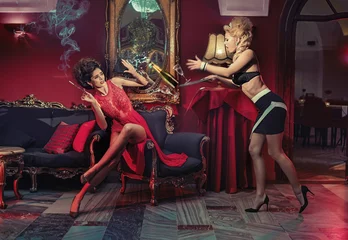 Foto op Canvas Retro party, two sensual women © konradbak