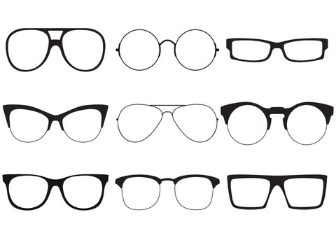 Set of vector outlines of sunglasses.