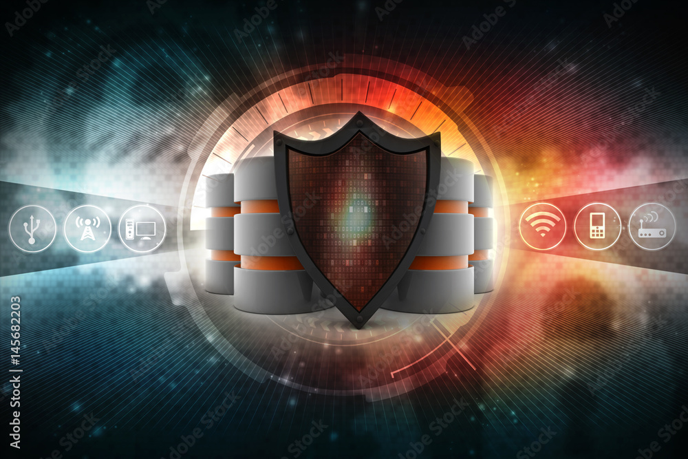 Poster 3d rendering database and computer data security concept