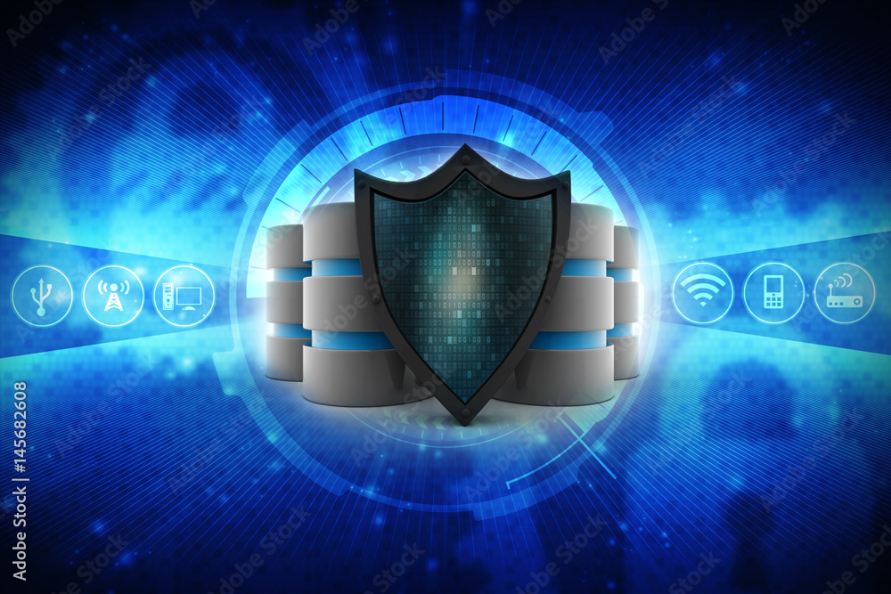 Poster 3d rendering database and computer data security concept