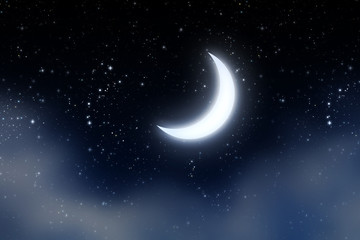 Obraz na płótnie Canvas Crescent Moon over Starry Sky