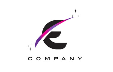 E Black Letter Logo Design with Purple Magenta Swoosh