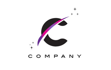 C Black Letter Logo Design with Purple Magenta Swoosh
