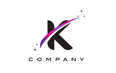 K Black Letter Logo Design with Purple Magenta Swoosh
