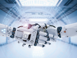 robot hand or cyborg hand shaking