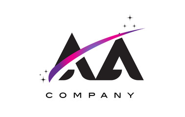 AA A Black Letter Logo Design with Purple Magenta Swoosh