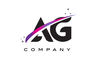 AG A G Black Letter Logo Design with Purple Magenta Swoosh