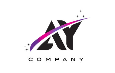 AY A Y Black Letter Logo Design with Purple Magenta Swoosh