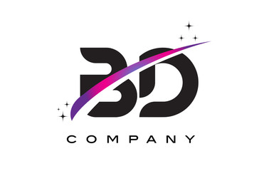 BD B D Black Letter Logo Design with Purple Magenta Swoosh