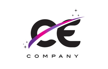 CE C E Black Letter Logo Design with Purple Magenta Swoosh