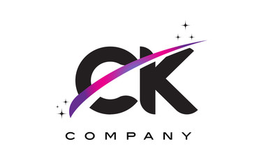 CK C K Black Letter Logo Design with Purple Magenta Swoosh