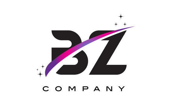 BZ B Z Black Letter Logo Design with Purple Magenta Swoosh