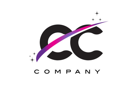 CC C C Black Letter Logo Design with Purple Magenta Swoosh