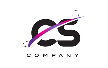 CS C S Black Letter Logo Design with Purple Magenta Swoosh