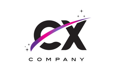 CX C X Black Letter Logo Design with Purple Magenta Swoosh