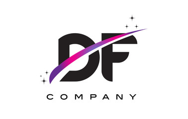 DF D F Black Letter Logo Design with Purple Magenta Swoosh
