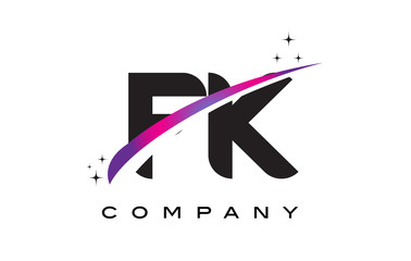 FK F K Black Letter Logo Design with Purple Magenta Swoosh