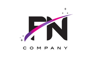 FN F N Black Letter Logo Design with Purple Magenta Swoosh