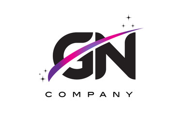 GN G N Black Letter Logo Design with Purple Magenta Swoosh