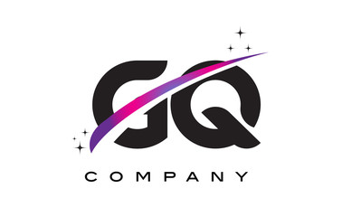 GQ G Q Black Letter Logo Design with Purple Magenta Swoosh