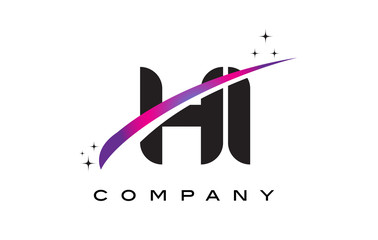 HI H I Black Letter Logo Design with Purple Magenta Swoosh