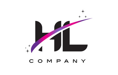 HL H L Black Letter Logo Design with Purple Magenta Swoosh