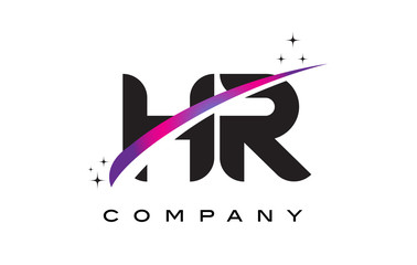 HR H R Black Letter Logo Design with Purple Magenta Swoosh