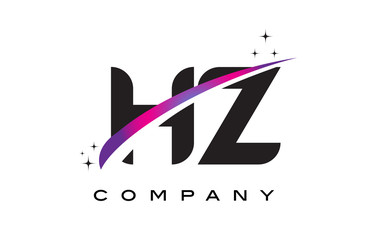 HZ H Z Black Letter Logo Design with Purple Magenta Swoosh