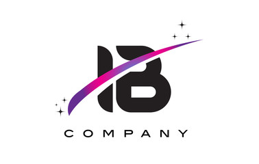 IB I B Black Letter Logo Design with Purple Magenta Swoosh