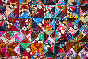 Quilt with distinct color abstract patterns, handmade domestic production