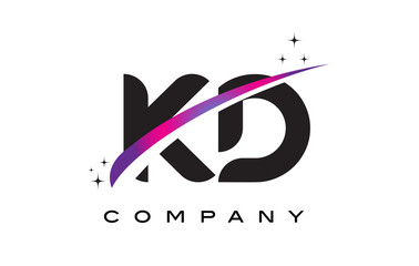 KD K D Black Letter Logo Design with Purple Magenta Swoosh