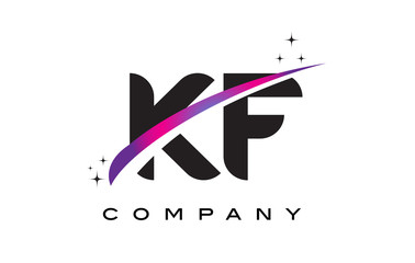 KF K F Black Letter Logo Design with Purple Magenta Swoosh