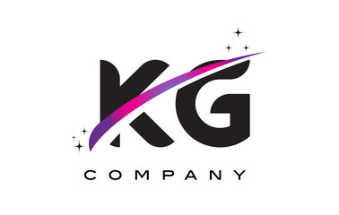 KG K G Black Letter Logo Design with Purple Magenta Swoosh
