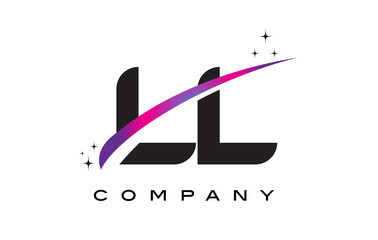 LL L Black Letter Logo Design with Purple Magenta Swoosh